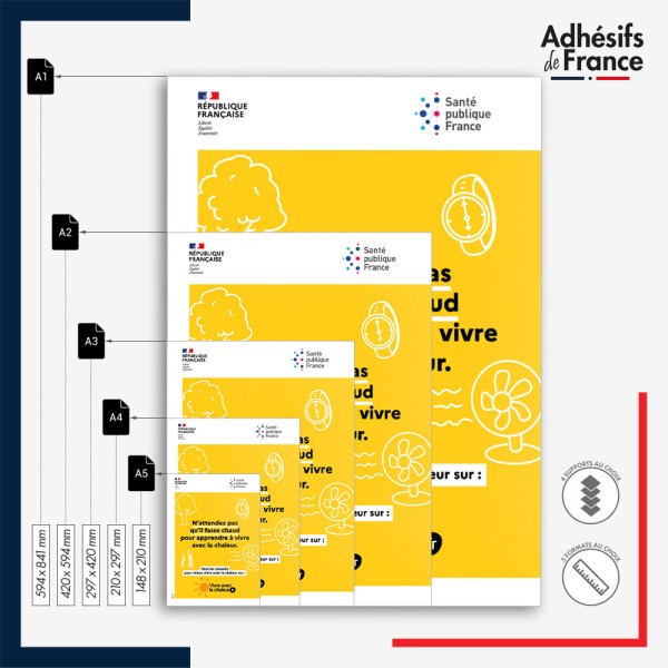 Affichage réglementaire formats A5, A4, A3, A2 et A1 - vigilance canicule - Vivre avec la chaleur