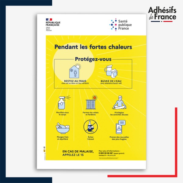 Affichage réglementaire alerte canicule - Protégez-vous pendant les fortes chaleurs adhésif ou panneau.