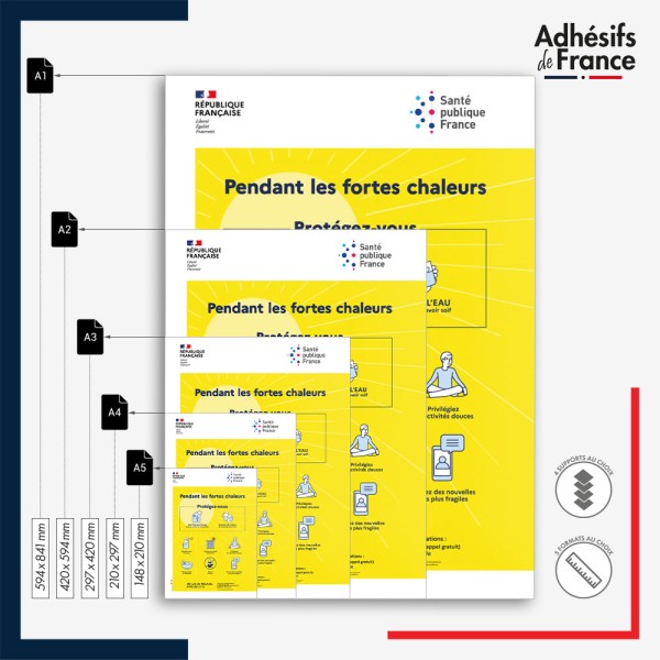 Affichage réglementaire formats A5, A4, A3, A2 et A1 - vigilance canicule - Protégez-vous pendant les fortes chaleurs