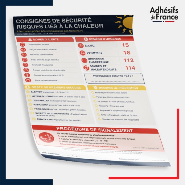 Affiche papier consignes de sécurité liées aux risques de chaleurs