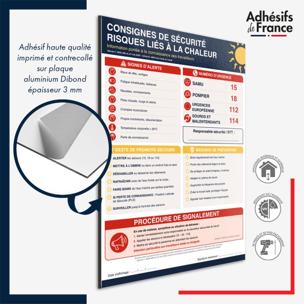Panneau aluminium Dibond Affichage conforme alerte canicule - Consignes de sécurité