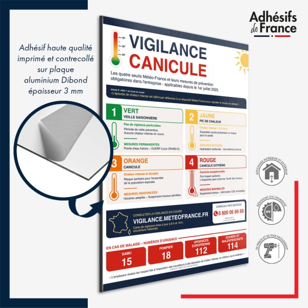 Panneau aluminium Dibond Affichage conforme alerte canicule - Vigilance Canicule