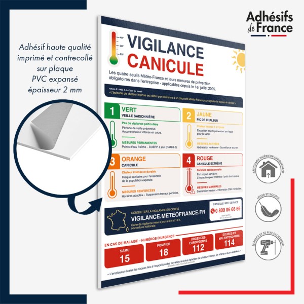 Panneau PVC Affiche recommandation alerte canicule - Vigilance Canicule