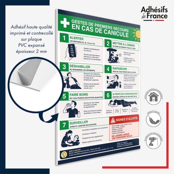 Panneau PVC Affiche recommandation alerte canicule - Gestes de premiers secours