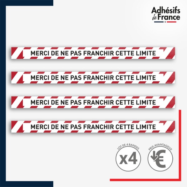 Adhésif sol antidérapant - Bande rouge et blanche - Ne pas franchir cette limite pour marquage entreprise, entrepôt... Lot de 4.