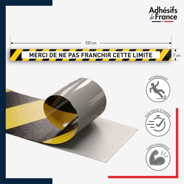 Marquage adhésif au sol antidérapant facile à poser - Bande jaune et noire - Ne pas franchir cette limite
