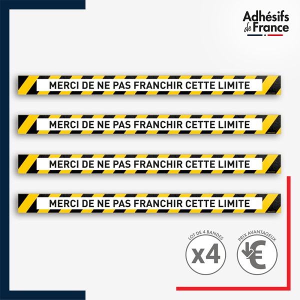 Adhésif sol antidérapant - Bande jaune et noire - Ne pas franchir cette limite pour marquage entreprise, entrepôt... Lot de 4.