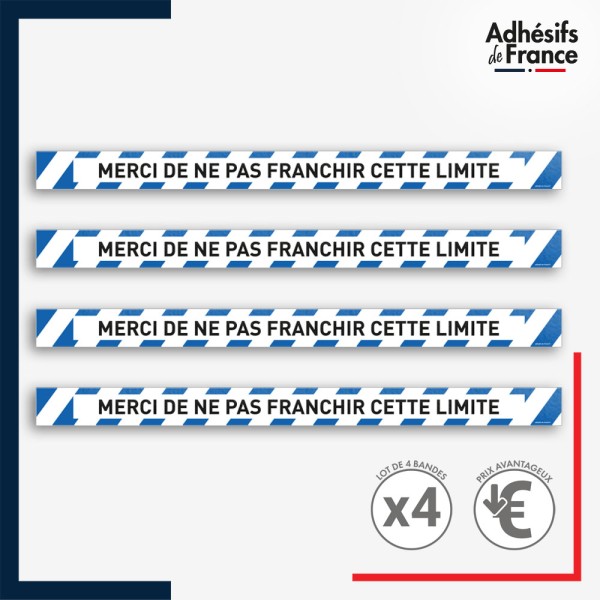 Adhésif sol antidérapant - Bande bleue et blanche - Ne pas franchir cette limite pour marquage entreprise, entrepôt... Lot de 4.