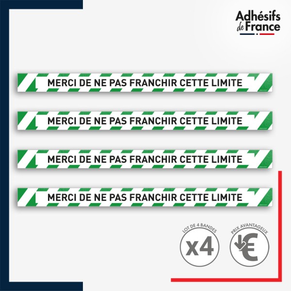 Adhésif sol antidérapant - Bande verte et blanche - Ne pas franchir cette limite pour marquage entreprise, entrepôt... Lot de 4.