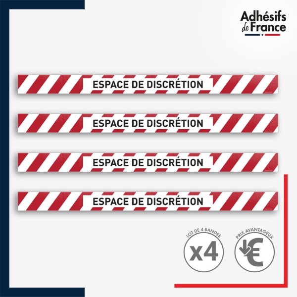 Adhésif sol antidérapant - Bande rouge et blanche - Espace de discrétion pour marquage entreprise, entrepôt. Lot de 4.