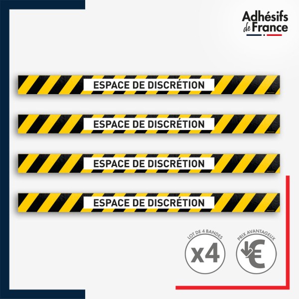 Adhésif sol antidérapant - Bande jaune et noire - Espace de discrétion pour marquage entreprise, entrepôt. Lot de 4.
