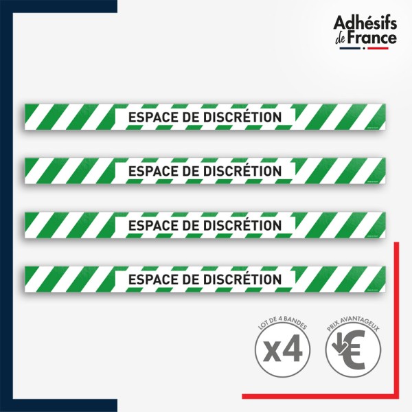 Adhésif sol antidérapant - Bande verte et blanche - Espace de discrétion pour marquage entreprise, entrepôt. Lot de 4.