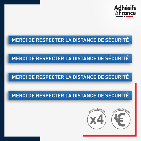 Adhésif sol antidérapant - Bande respecter la distance de sécurité pour marquage entreprise, entrepôt. Lot de 4.