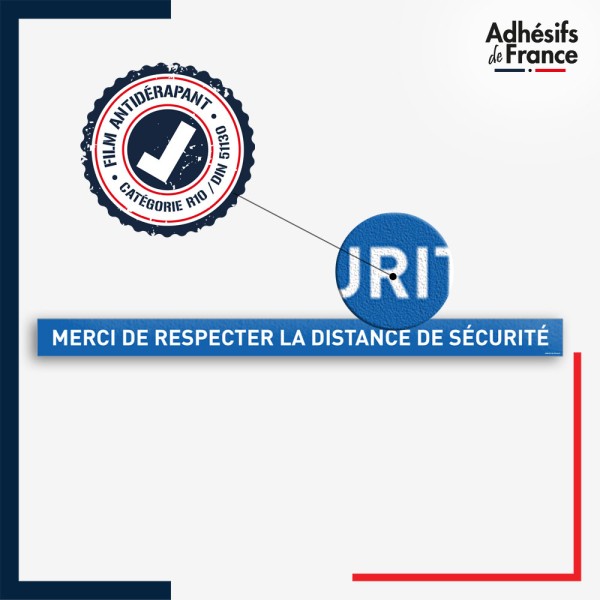 Vinyle adhésif antidérapant haute résistance avec plastification R10. Bande respecter la distance de sécurité