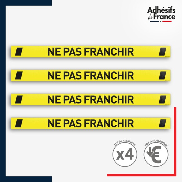 Adhésif sol antidérapant - Bande ne pas franchir pour marquage entreprise, entrepôt. Lot de 4.