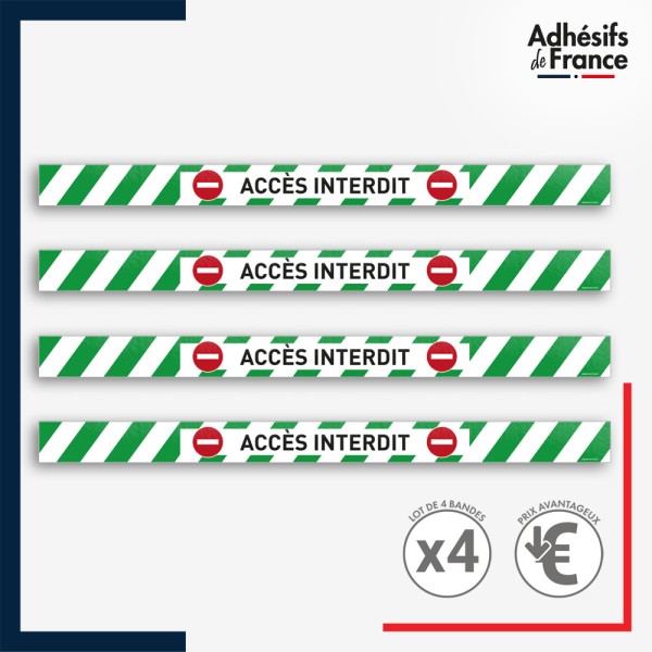 Adhésif sol antidérapant - Bande verte et blanche - Accès interdit pour marquage entreprise, entrepôt. Lot de 4.