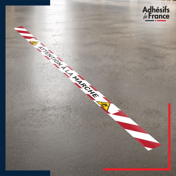 Bande adhésive de sécurité pour délimiter les zones. Bande rouge et blanche - Attention à la marche