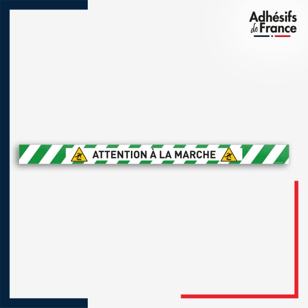 Adhésif sol antidérapant - Bande verte et blanche - Attention à la marche - marquage sécurité.