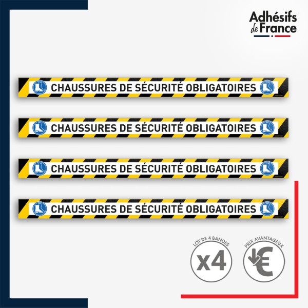 Adhésif sol antidérapant - Bande jaune et noire - Attention à la marche pour marquage entreprise, entrepôt. Lot de 4.