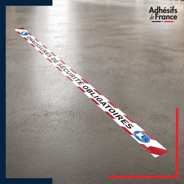 Bande adhésive de sécurité pour délimiter les zones. Bande rouge et blanche - Chaussures de sécurité obligatoires