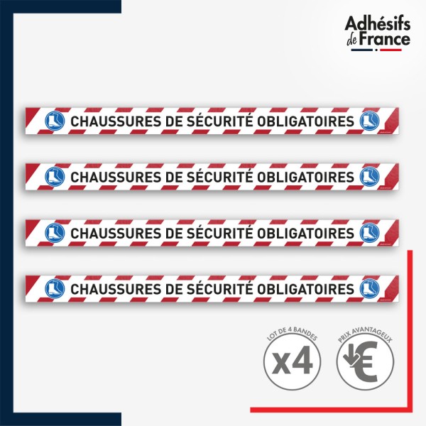 Bande adhésive de sécurité pour délimiter les zones. Bande rouge et blanche - Chaussures de sécurité obligatoires