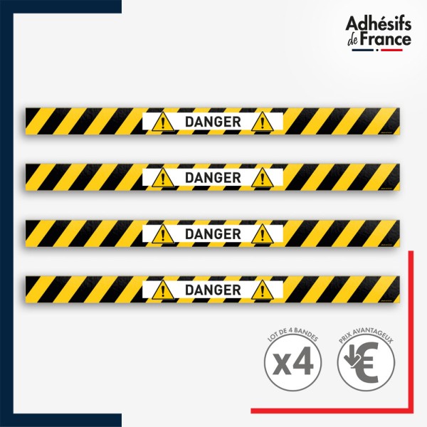 Adhésif sol antidérapant - Bande jaune et noire - Danger pour marquage entreprise, entrepôt. Lot de 4.