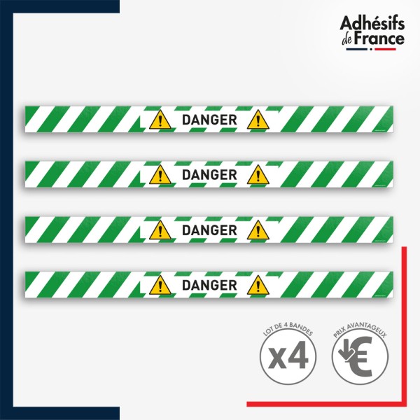 Marquage adhésif au sol antidérapant facile à poser - Bande verte et blanche - Danger