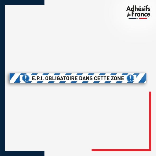Adhésif sol antidérapant - Bande bleue et blanche - EPI obligatoire - marquage sécurité.