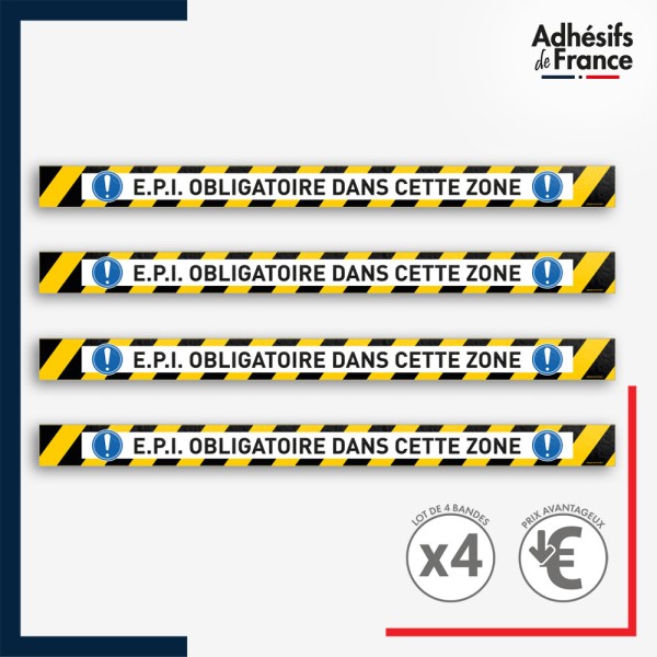 Adhésif sol antidérapant - Bande jaune et noire - EPI obligatoire pour marquage entreprise, entrepôt. Lot de 4.