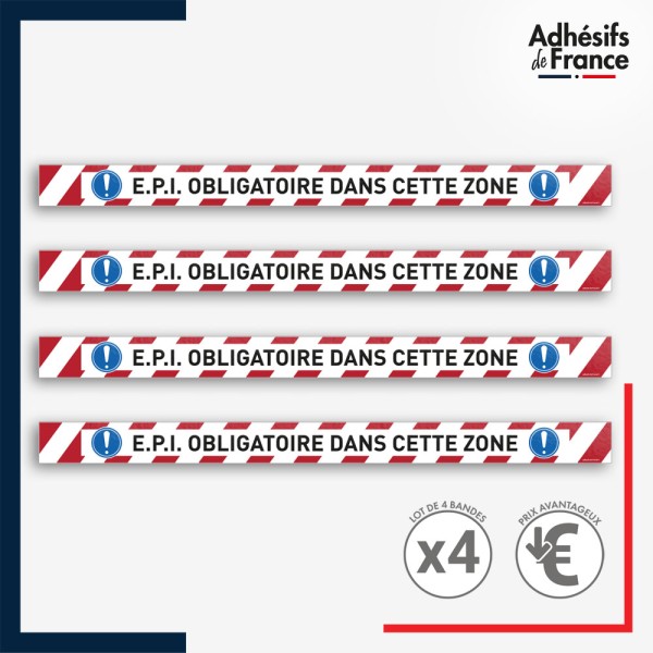 Adhésif sol antidérapant - Bande rouge et blanche - EPI obligatoire pour marquage entreprise, entrepôt. Lot de 4.