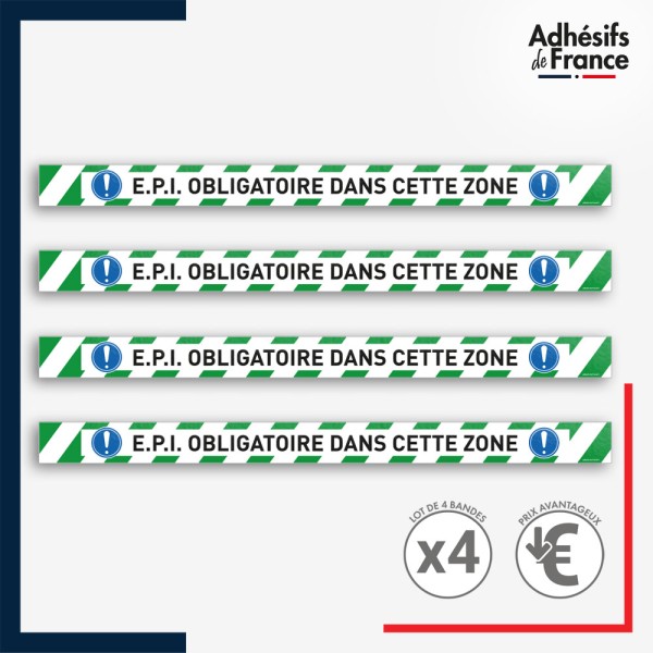 Adhésif sol antidérapant - Bande verte et blanche - EPI obligatoire pour marquage entreprise, entrepôt. Lot de 4.