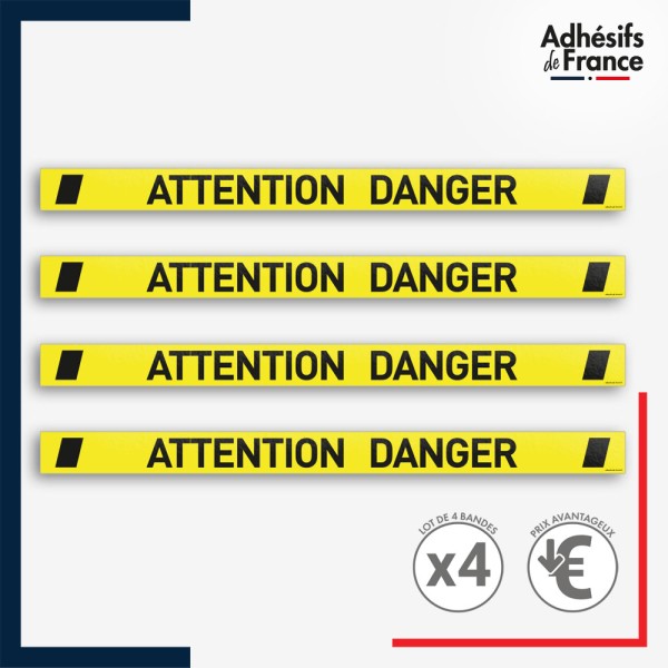 Adhésif sol antidérapant - Bande attention danger pour marquage entreprise, entrepôt. Lot de 4.