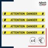 Adhésif sol antidérapant - Bande attention danger pour marquage entreprise, entrepôt. Lot de 4.