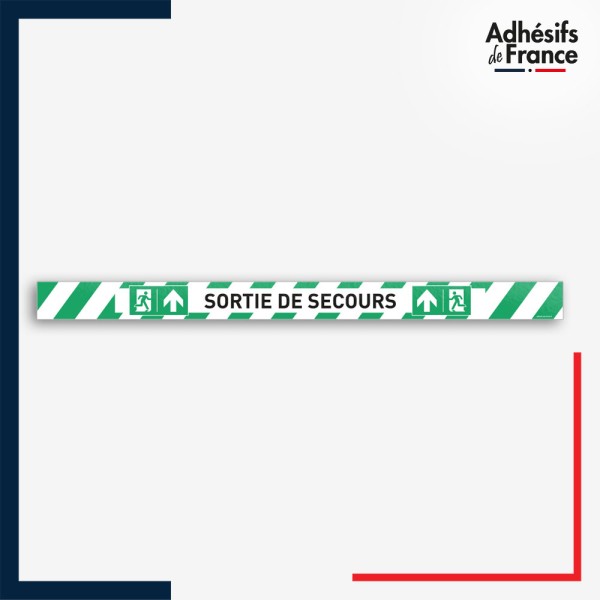Adhésif sol antidérapant - Bande verte et blanche - Sortie de secours - marquage sécurité.