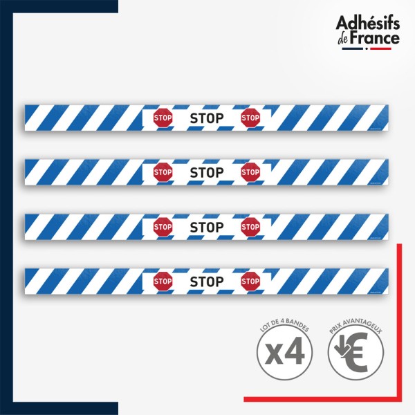 Adhésif sol antidérapant - Bande bleue et blanche - Stop pour marquage entreprise, entrepôt. Lot de 4.