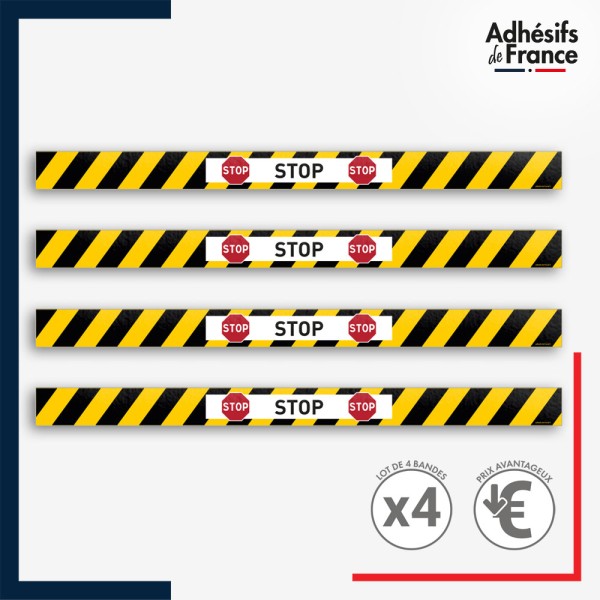 Adhésif sol antidérapant - Bande jaune et noire - Stop pour marquage entreprise, entrepôt. Lot de 4.