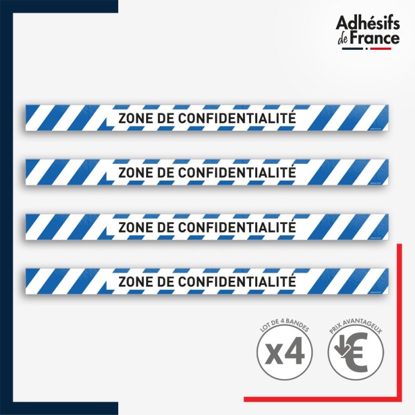 Adhésif sol antidérapant - Bande bleue et blanche - Zone de confidentialité pour marquage entreprise, entrepôt. Lot de 4.