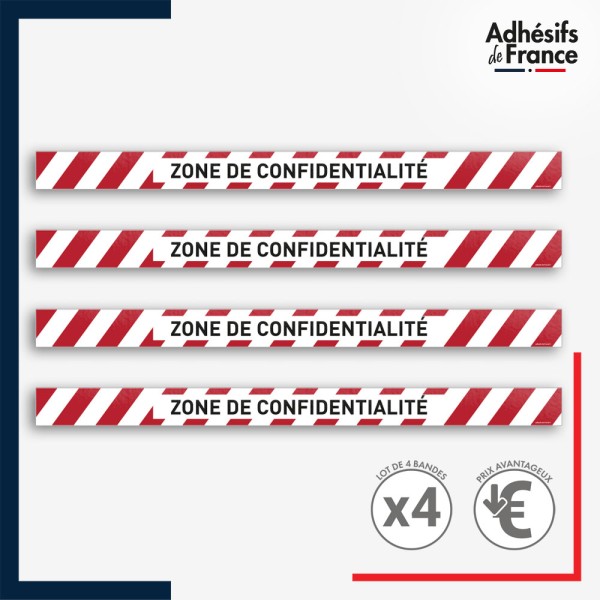 Adhésif sol antidérapant - Bande rouge et blanche - Zone de confidentialité pour marquage entreprise, entrepôt. Lot de 4.