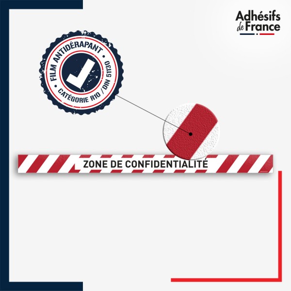 Vinyle adhésif antidérapant haute résistance avec plastification R10. Bande rouge et blanche - Zone de confidentialité