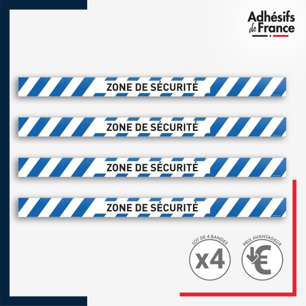 Adhésif sol antidérapant - Bande bleue et blanche - Zone de sécurité pour marquage entreprise, entrepôt. Lot de 4.