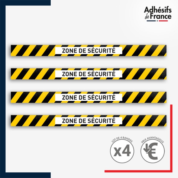 Adhésif sol antidérapant - Bande jaune et noire - Zone de sécurité pour marquage entreprise, entrepôt. Lot de 4.