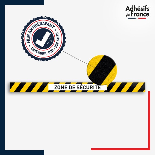 Vinyle adhésif antidérapant haute résistance avec plastification R10. Bande jaune et noire - Zone de sécurité