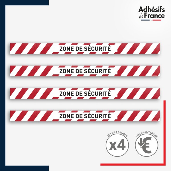 Adhésif sol antidérapant - Bande rouge et blanche - Zone de sécurité pour marquage entreprise, entrepôt. Lot de 4.