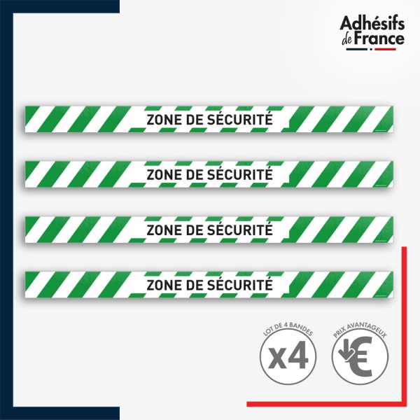 Adhésif sol antidérapant - Bande verte et blanche - Zone de sécurité pour marquage entreprise, entrepôt. Lot de 4.