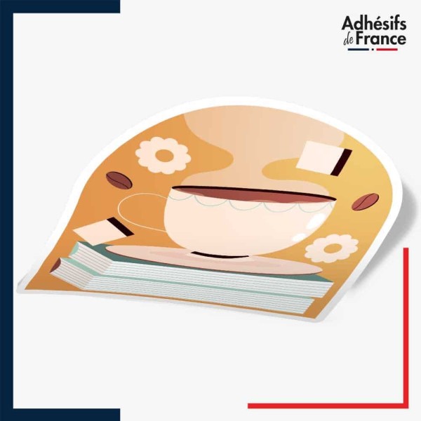 stickers café sur pile de livres
