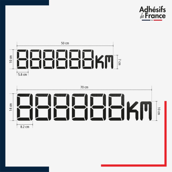 choix dimensions adhésifs chiffres digitaux kilométrage.