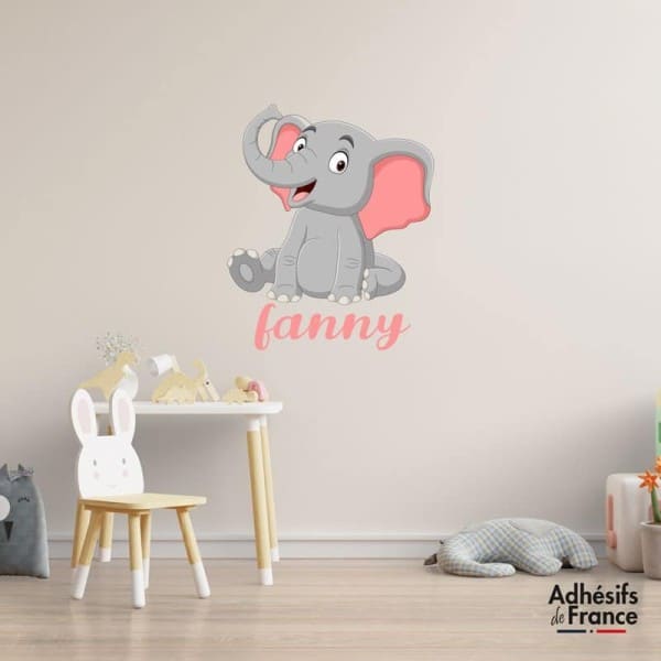 Sticker élephant mignon avec prénom personnalisable