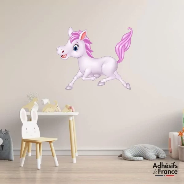 Sticker cheval rose et violet qui court