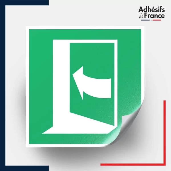 sticker autocollant norme iso 7010 porte qui s'ouvre en poussant sur son côté gauche