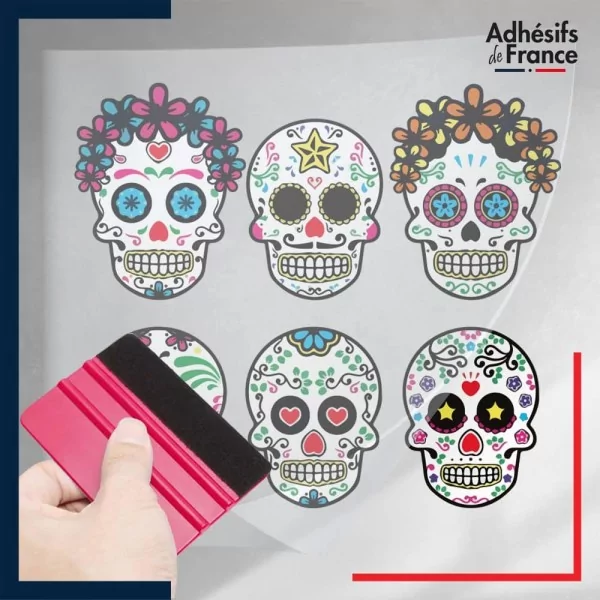 Adhésif Halloween sous film transfert Têtes de mort mexicaines